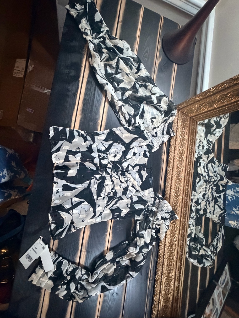 NWT French Connection Black & White Floral Cutout Maxi Dress – Size 4